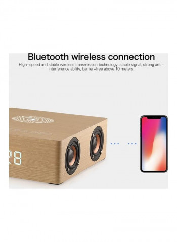 Multifunctional Wooden Touch Clock Display Wireless Charging Bluetooth Speaker HPEDA00993901A Brown