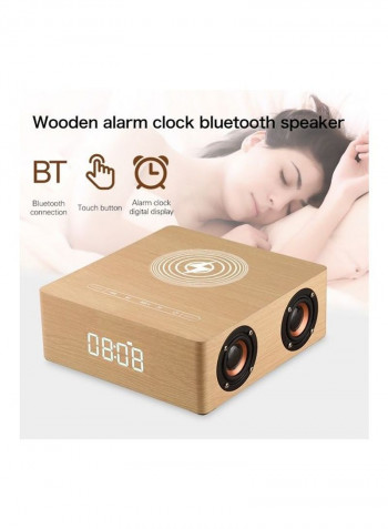 Multifunctional Wooden Touch Clock Display Wireless Charging Bluetooth Speaker HPEDA00993901A Brown