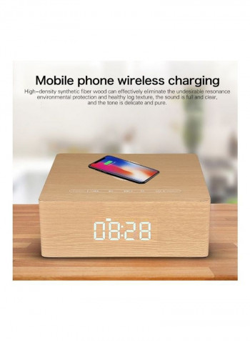Multifunctional Wooden Touch Clock Display Wireless Charging Bluetooth Speaker HPEDA00993901A Brown