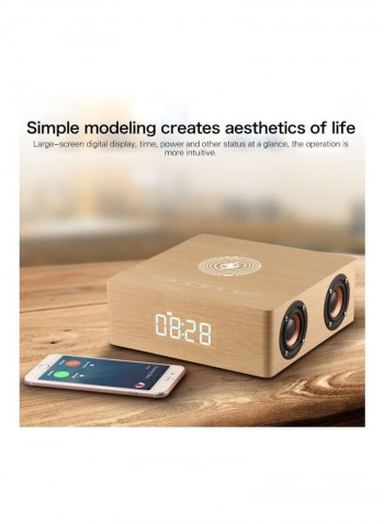 Multifunctional Wooden Touch Clock Display Wireless Charging Bluetooth Speaker HPEDA00993901A Brown