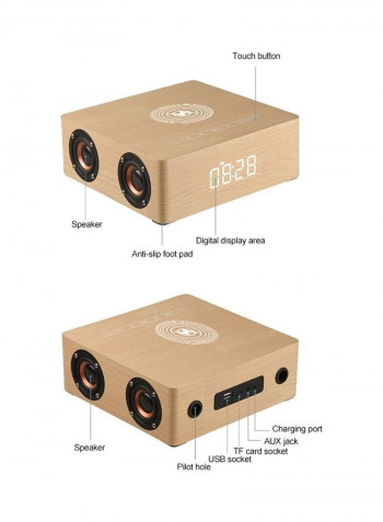 Multifunctional Wooden Touch Clock Display Wireless Charging Bluetooth Speaker HPEDA00993901B Beige