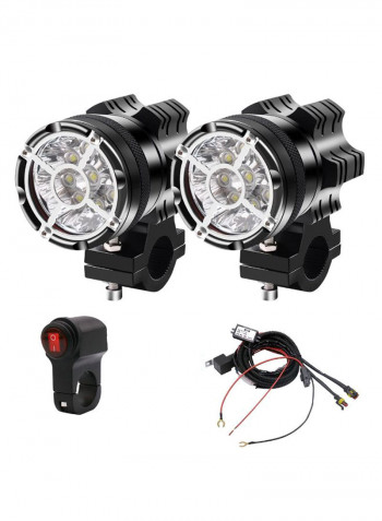 2-Piece Motorcycle LED Headlight Lamp Set With Switch And Cable Hardness