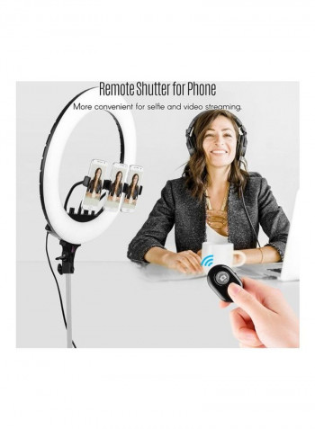 LED Ring Light Remote Control with 3 Phone Clamp White/Black