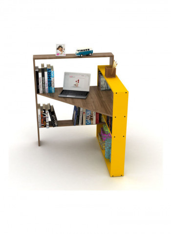 Pisagor Corner Computer And Gaming Desk Walnut/Yellow 94 x 94 x 114cm