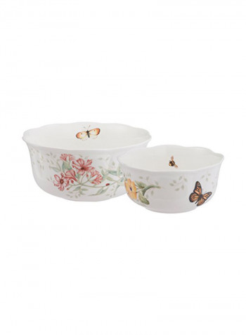 2-Piece Meadow Nesting Design Bowl White 22.86centimeter