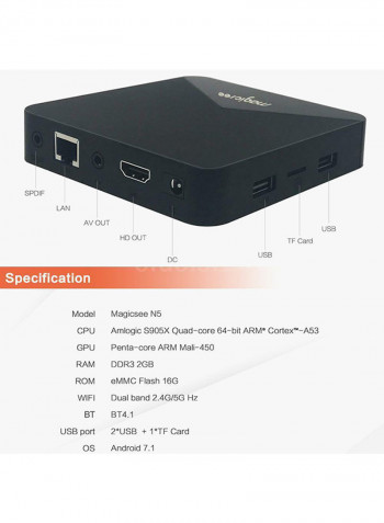 N5 Amlogic Smart Android 7.1.2 TV Set Top Box V5273UK Black