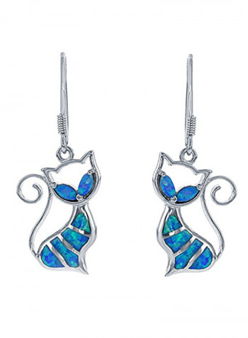 925 Sterling Silver Cat Dangle Earrings