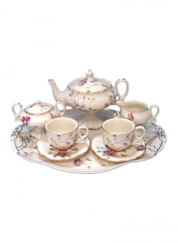 10-Piece Tea Set White/Yellow/Purple 9.8x7.6x4.5inch