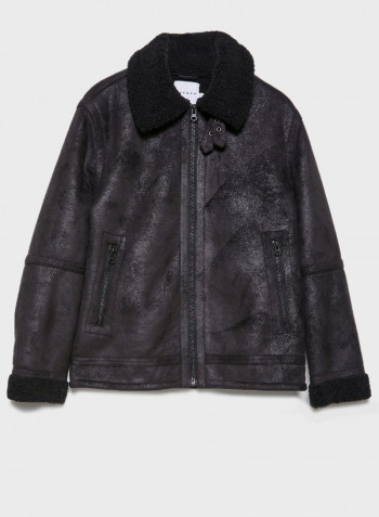 Josh Aviator Zip Through Shearling Jacket Black