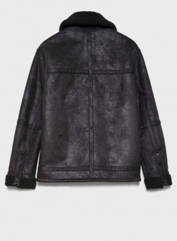 Josh Aviator Zip Through Shearling Jacket Black