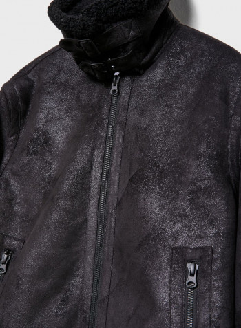 Josh Aviator Zip Through Shearling Jacket Black
