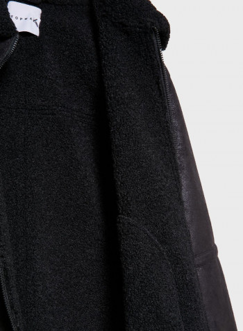 Josh Aviator Zip Through Shearling Jacket Black