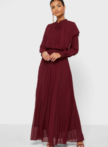 Fashionable High Neck Maxi Dress Maroon