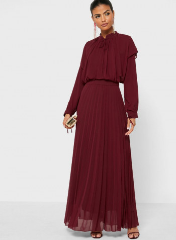 Fashionable High Neck Maxi Dress Maroon