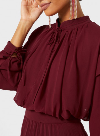 Fashionable High Neck Maxi Dress Maroon