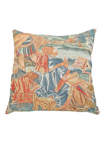 French Woven Decorative Throw Pillow Blue/Beige/Red 45.7x45.7x10.2centimeter