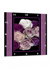 Roses Printed Wall Clock Purple/Black 15 x 15inch