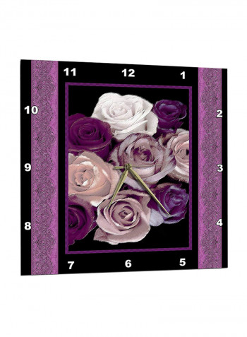 Roses Printed Wall Clock Purple/Black 15 x 15inch