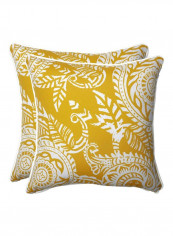 2-Piece Printed Decorative Throw Pillow Yellow/White 18.5x18.5x5inch