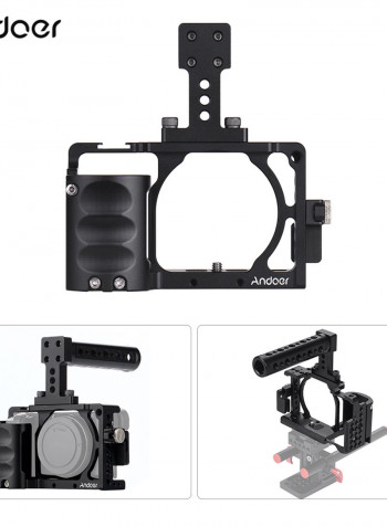 Protective Aluminum Alloy Video Camera Cage, Hand Grip and Top Handle Kit Black