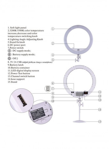 Bi-Colour LED Photography Ring Light 48.5x6.1x42centimeter White