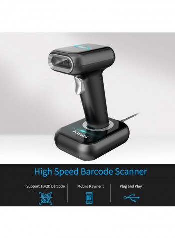 Wireless High Speed Barcode Scanner Black