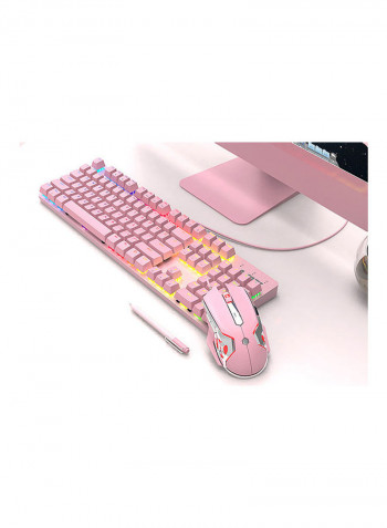 Wired Gaming Keyboard And Mouse Set Pink