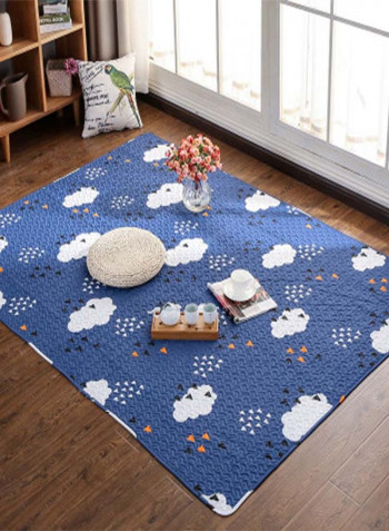 Clouds Printed Anti-Skid Living Room Floor Mat Blue/White/Black 110 x 210centimeter