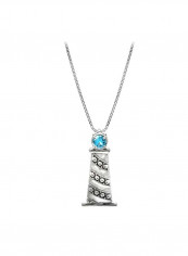 925 Sterling Silver Topaz Studded Lighthouse Pendant Necklace