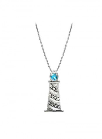 925 Sterling Silver Topaz Studded Lighthouse Pendant Necklace