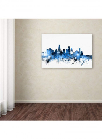 Los Angeles California Skyline Ii Canvas Wall Art Black/Blue 16 x 24inch