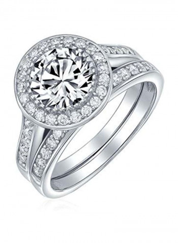 925 Sterling Silver Cubic Zirconia Studded Engagement Ring