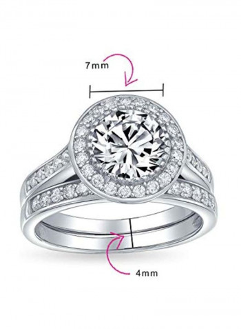925 Sterling Silver Cubic Zirconia Studded Engagement Ring