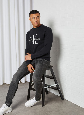 Elastic Hem Long Sleeve Sweatshirt Ck Black