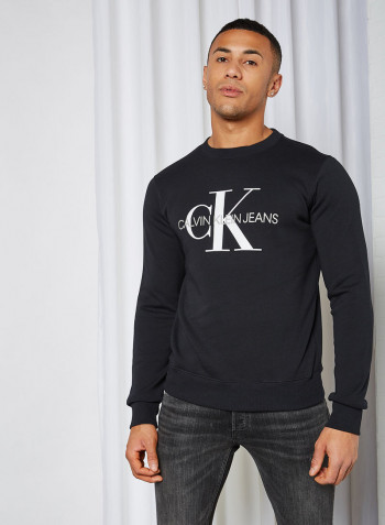 Elastic Hem Long Sleeve Sweatshirt Ck Black