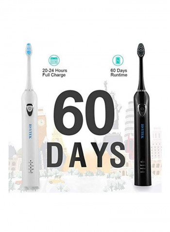 2-Piece 48000 VPM Motor Rechargeable Toothbrush with 8 Brush Head Black/White