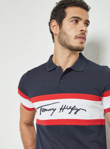1985 Signature Logo Polo Desert Sky/Primary Red/White