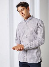 Twill Check Shirt Grey Heather / Deep Rouge / White
