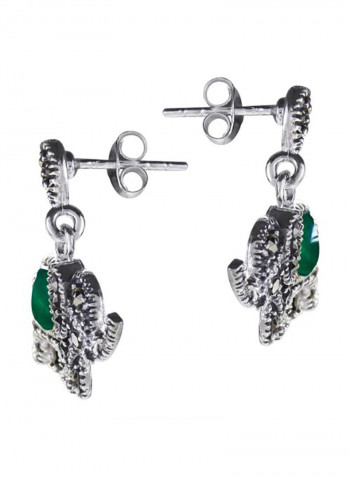 925 Sterling Silver Royal Elephant Quartz And Marcasite Style Pyrite Stud Earrings
