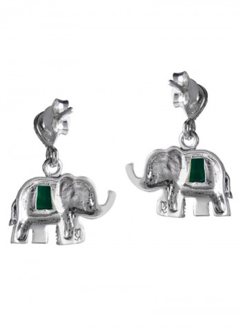925 Sterling Silver Royal Elephant Quartz And Marcasite Style Pyrite Stud Earrings
