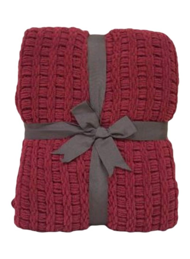 Yarn Knitted Throw Blanket Polyester Burgundy 50x60inch