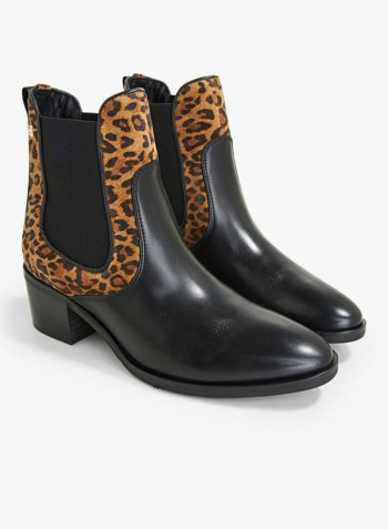 Leopard Printed Ankle Boots Black/Brown