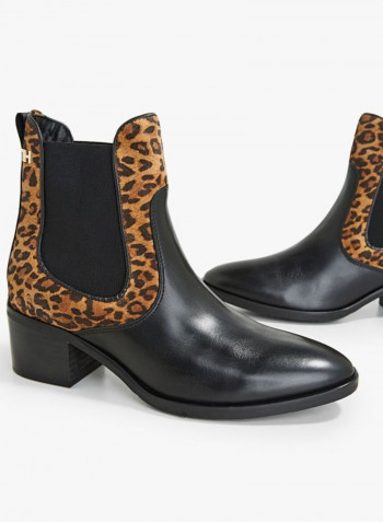 Leopard Printed Ankle Boots Black/Brown