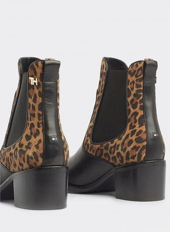 Leopard Printed Ankle Boots Black/Brown