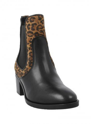 Leopard Printed Ankle Boots Black/Brown