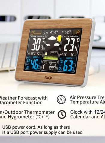 Temperature Humidity Sensor Digital Alarm Clock Brown 17.5 x 8cm