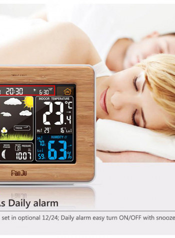 Temperature Humidity Sensor Digital Alarm Clock Brown 17.5 x 8cm