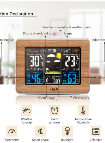 Temperature Humidity Sensor Digital Alarm Clock Brown 17.5 x 8cm