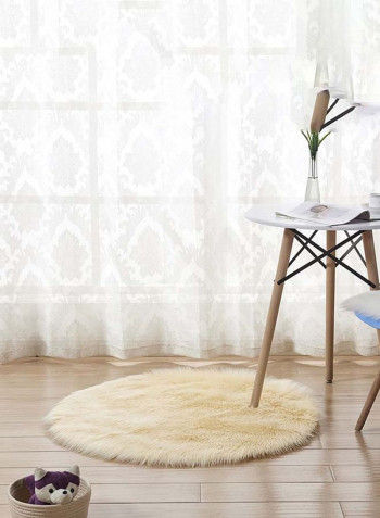 Fluffy Design Round Shaped Floor Mat Beige 80 x 80centimeter