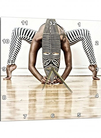 Yoga And Dance With African Wooden Mask With Zebra Design Wall Clock Multicolour 10x10inch